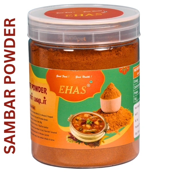 EHAS Sambar Powder - 200g | Premium Quality Traditional Spice Blend | 100% Natural | No Preservatives | Gluten-Free | Rich in Protein & Fiber |
