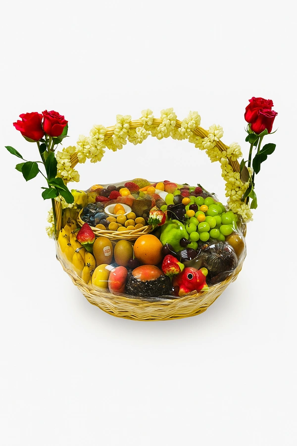 Fruit Basket with special fruits and flowers|سلة فواكه مع فواكه وزهور خاصة