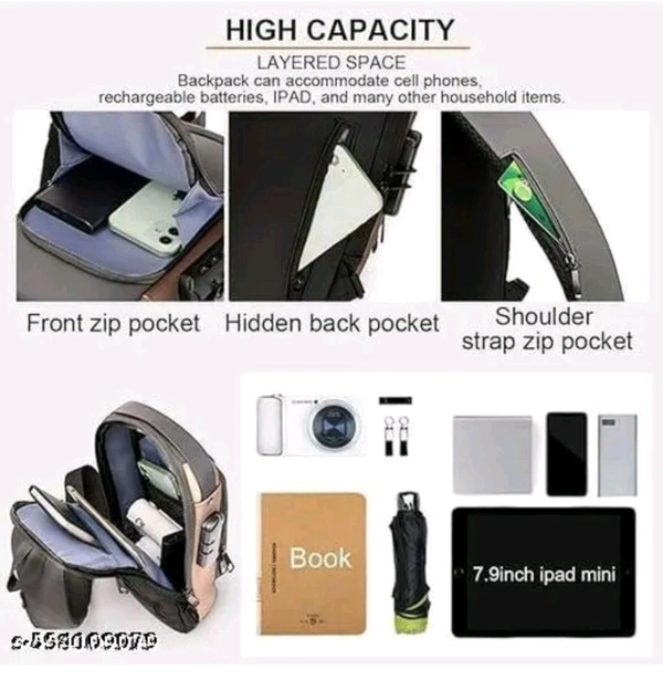 Casual Bag For Man With Usb And Code Lock  - Brown