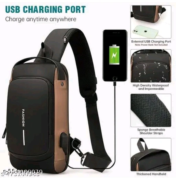 Casual Bag For Man With Usb And Code Lock  - Brown