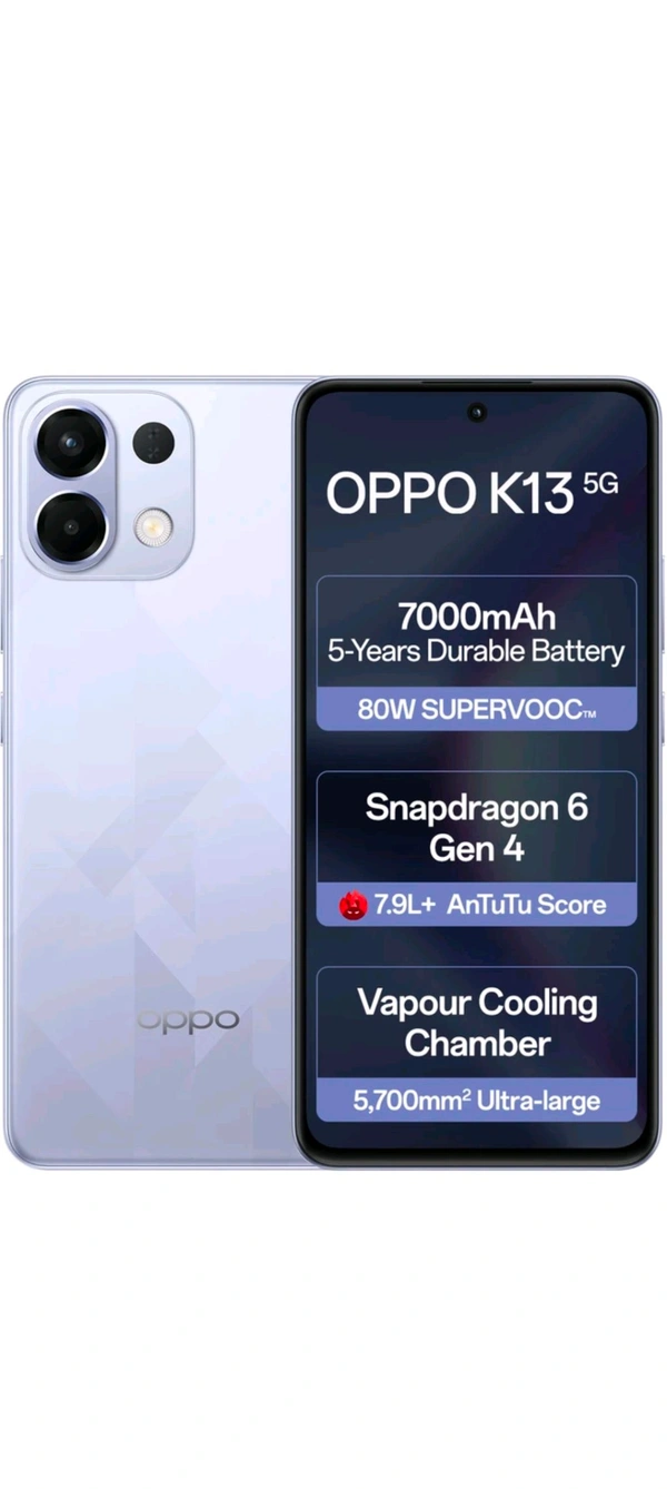 OPPO K13 5G with 7000mAh and 80W SUPERVOOC Charger In-The-Box (Icy Purple, 128 GB)  (8 GB RAM)