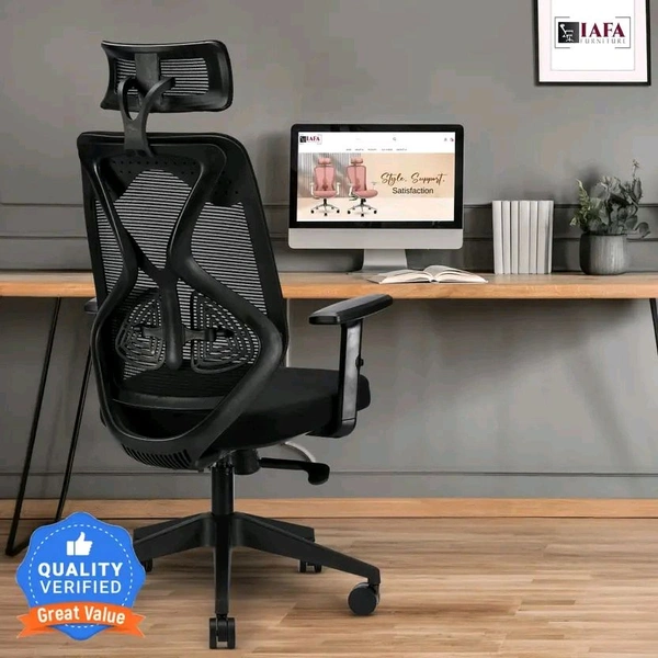 IAFA Ergolux High Back Ergonomic Office Chair with Ad Heavy Duty Metal Base Mesh Office Adjustable Arm Chair  (White, Grey, DIY(Do-It-Yourself))