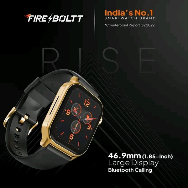 Fire-Boltt Rise Bluetooth Calling 47mm (1.85), Metal Bod & Rotating Crown, 123 Sports Smartwatch  (Gold Black Strap, Free Size)