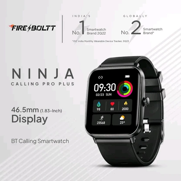 Fire-Boltt Ninja Calling Pro Plus 46.5mm (1.83) Display Bluetooth Calling, AI Voice Smartwatch  (Black Strap, Free Size)