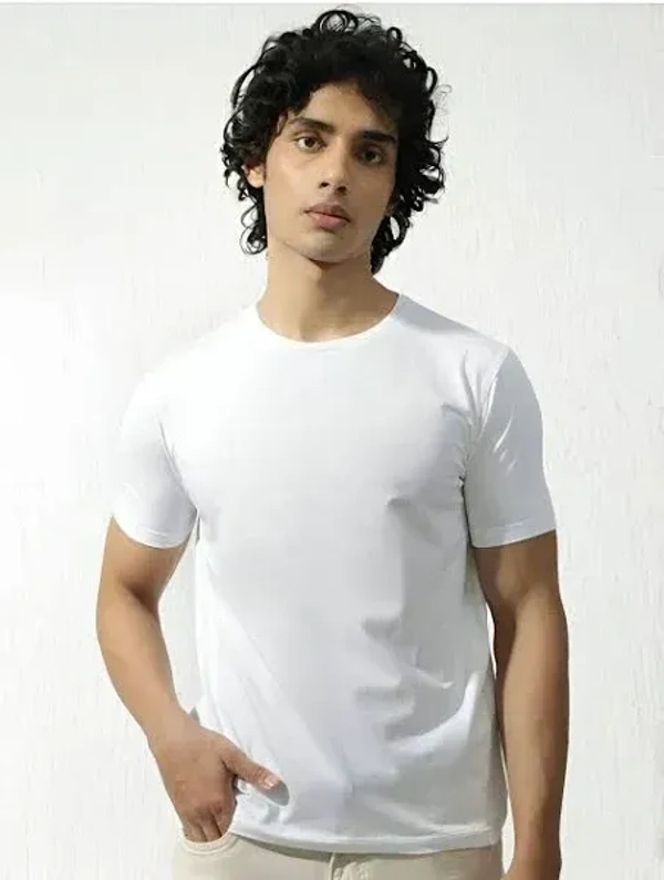 Half T-Shirt Round Neck For Men - L, White