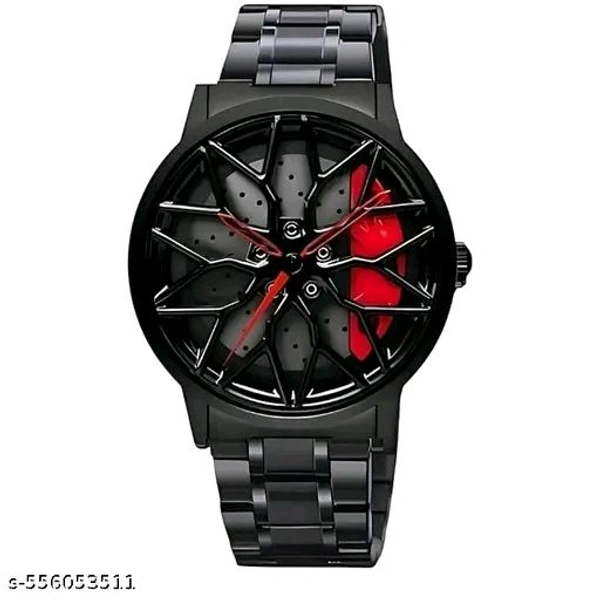 Black Car Wheels Watch - Red, Free Size