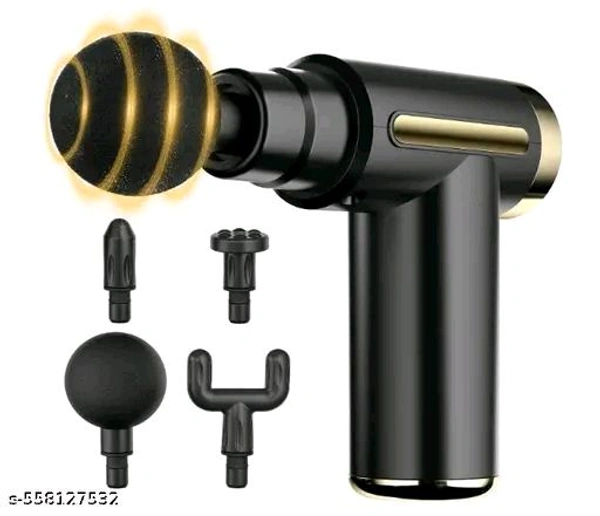 Portable Mini Massage gun| Rechargeable | 4 Head Attachments  - Black