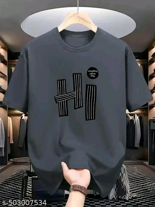 Printed Round neck t shirt for men - Gray, XXL