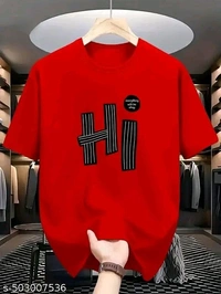 Printed Round neck t shirt for men - Red, S