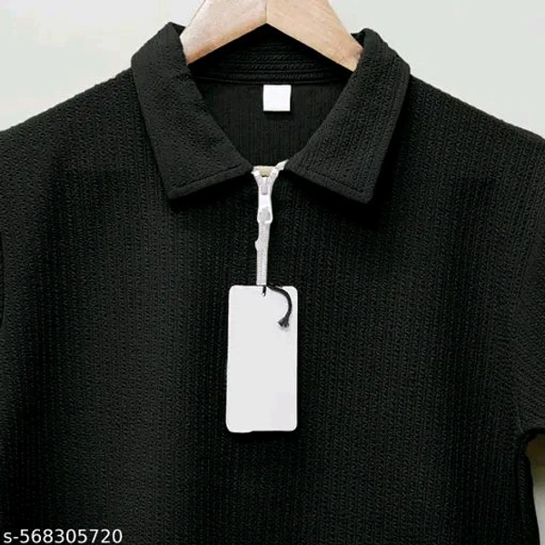 Trending. Zipper Polos Polyester  - Black, M
