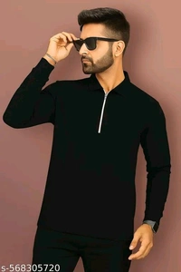 Trending. Zipper Polos Polyester  - Black, L