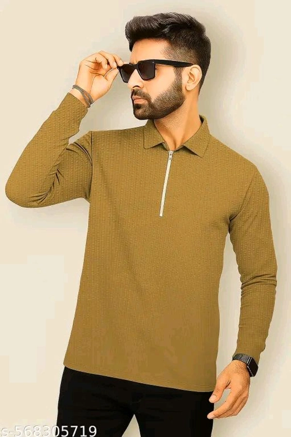 Trending. Zipper Polos Polyester  - Black, XL