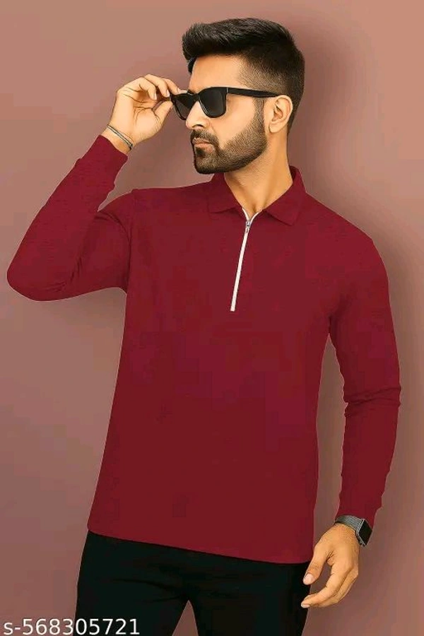 Trending. Zipper Polos Polyester  - Red, S