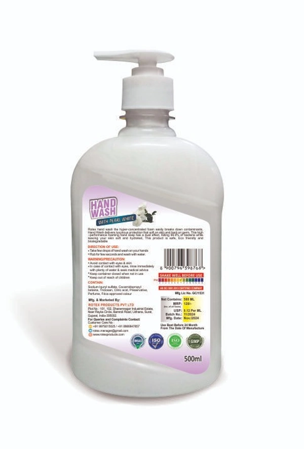 Rotex Hand Wash Pearl White 500 ml - free, white