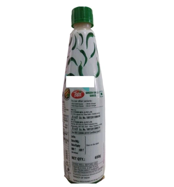 Tops. Tops Green Chilli Sauce - 650 gm.