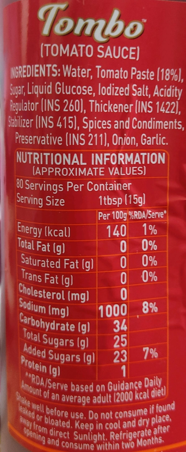 Mrs. Bector's Cremica. Tombo Tomato Sauce - 1.2 Kg.