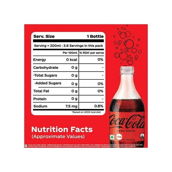 Coca-Cola Zero Sugar Soft Drink - 750 ml
