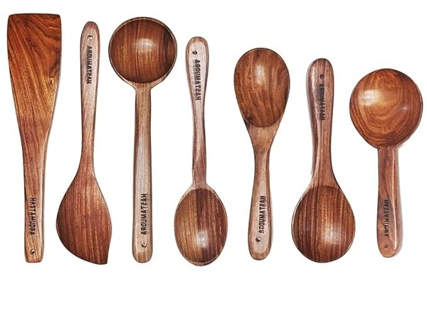 7 Piece Versatile Wooden Spoon Set for Cooking & Serving  - 