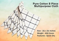 Pure Cotton 8 Piece Check Style Multipurpose Kitchen & Cleaning Cloth | 100% Cotton - 21 x 21 Inches, 400g