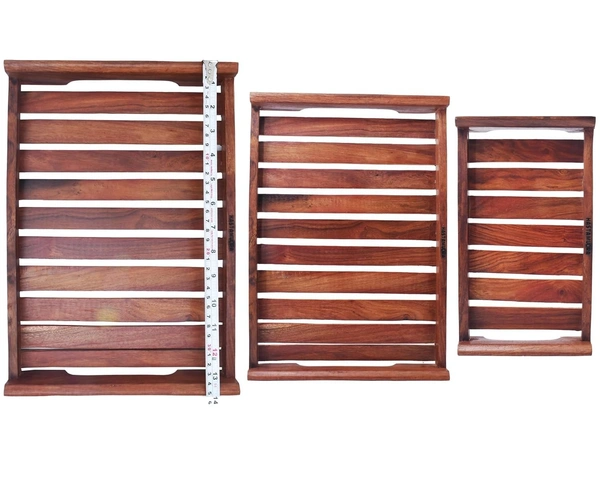 Set of 3 Sheesham Wood Serving Trays - 