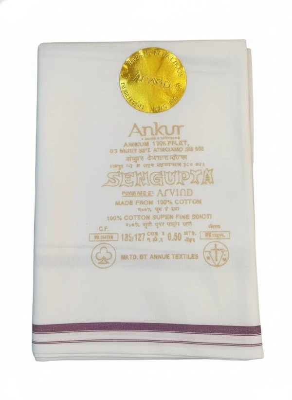 Arvind Ankur Premium Dhuti  - White, Pure Cotton
