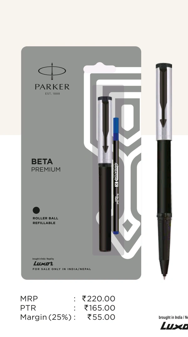 PARKER BETA PREMIUM ROLLER BALL PEN WITH COATED CLIP - Silver