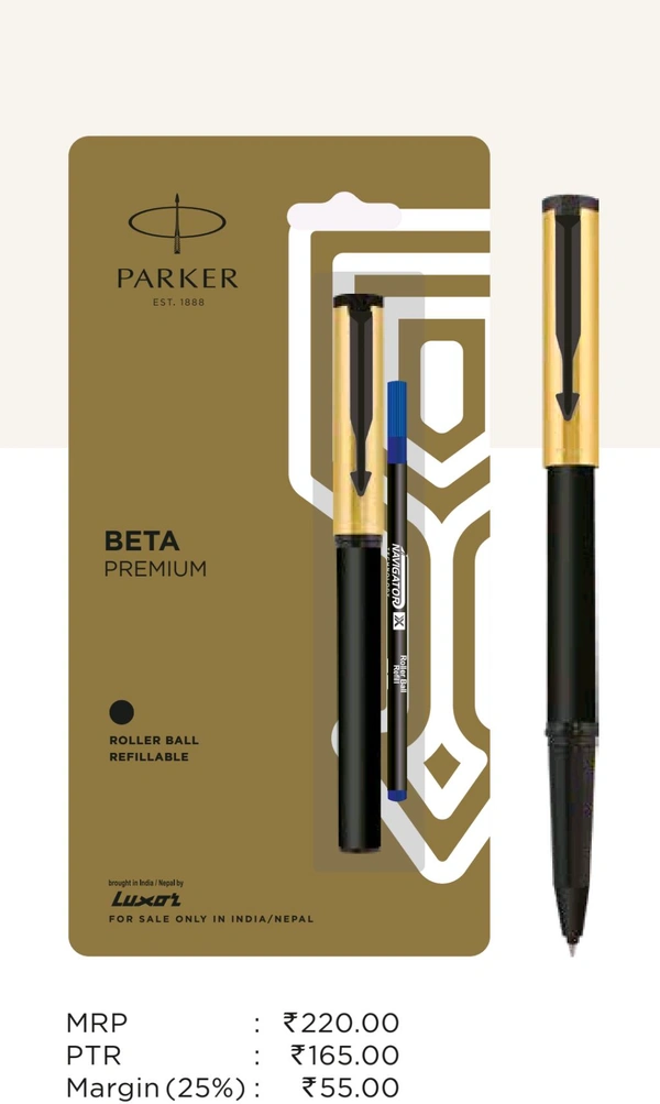 PARKER BETA PREMIUM ROLLER BALL PEN WITH COATED CLIP - Gold