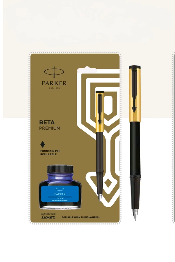 PARKER  BETA PREMIUM FOUNTAIN PEN WITH COATED CLIP +INK BOTTLE - Gold