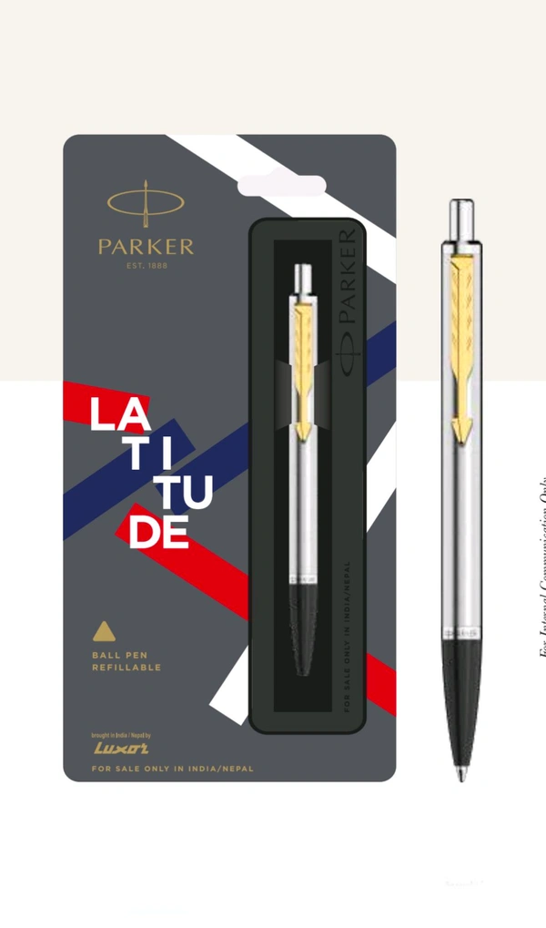 PARKER  LATITUDE SHINY CHROME BALL PEN WITH CHROME/GOLD TRIM  - Gold