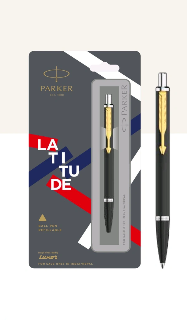 PARKER LATITUDE  MARTE BLACK BALL PEN WITH CHROME/GOLD TRIM  - Gold