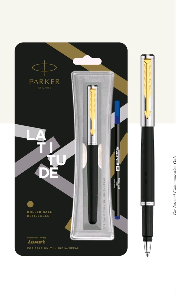 PARKER LATITUDE MATTE METALLIC ROLLER BALL PEN WITH CHROME TRIM/GOLD TRIM  - Gold