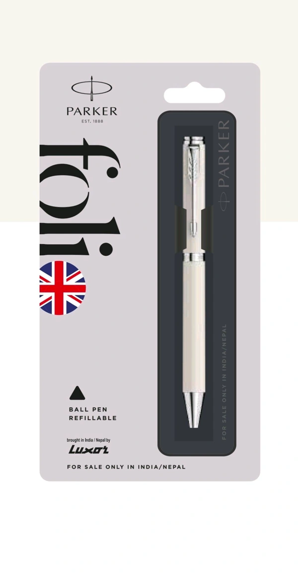 PARKER  FOLIO  STANDARD BALL PEN WITH CHROME TRIM  - White