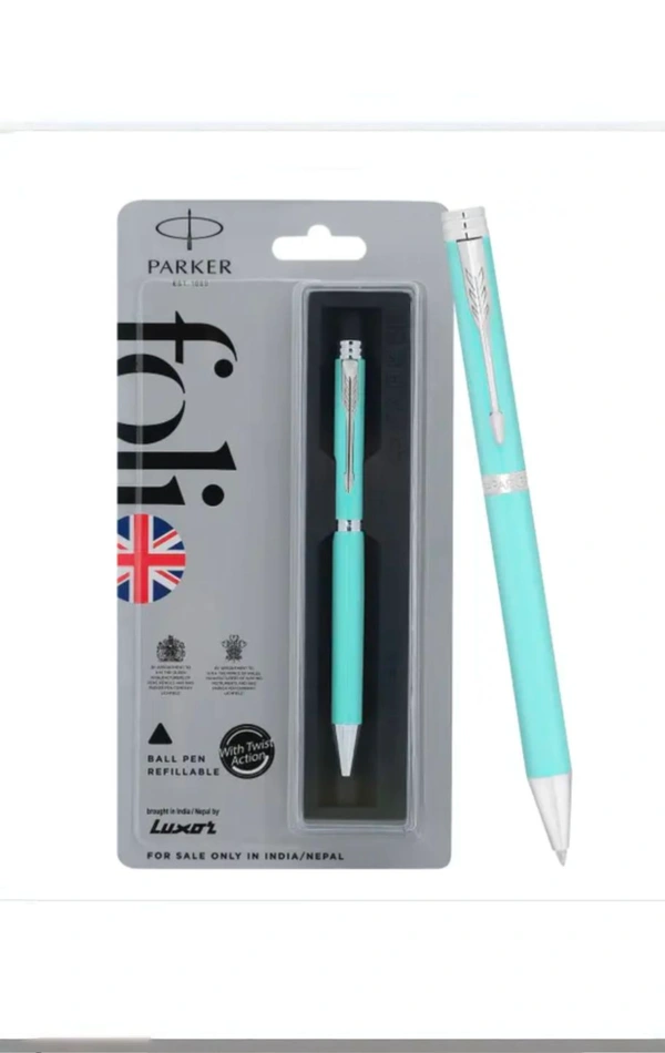 PARKER  FOLIO  STANDARD BALL PEN WITH CHROME TRIM  - Blue