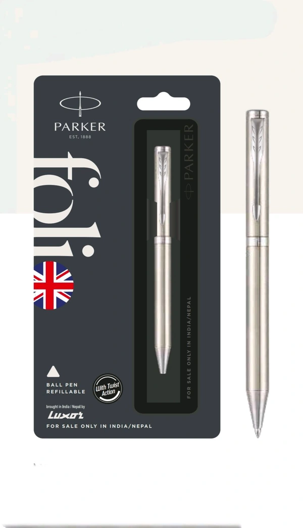 PARKER  FOLIO STAINLESS STEEL BALL PEN WITH CHROME TRIM 