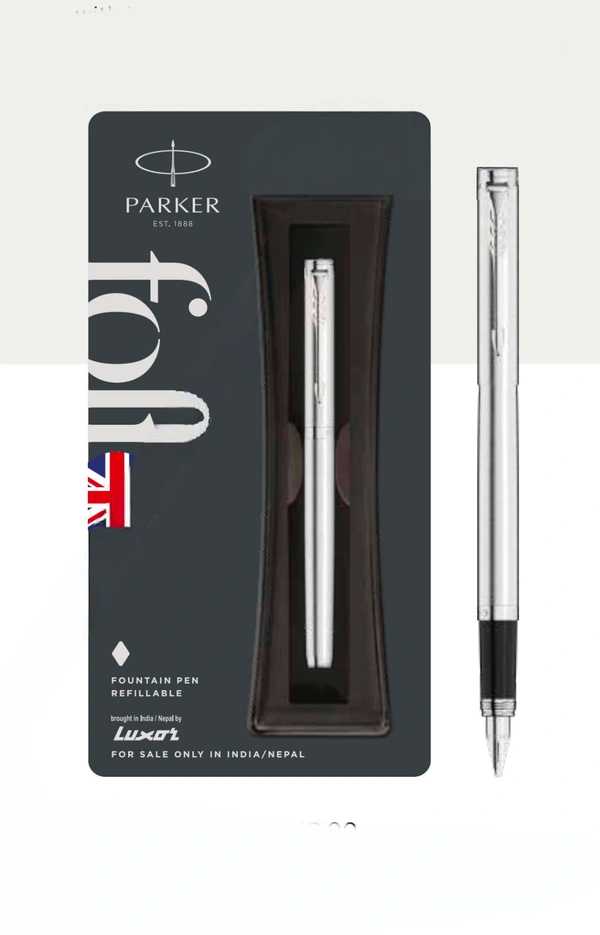 PARKER  FOLIO STAINLESS STEEL FOUNTAIN  PEN WITH CHROME  TRIM 