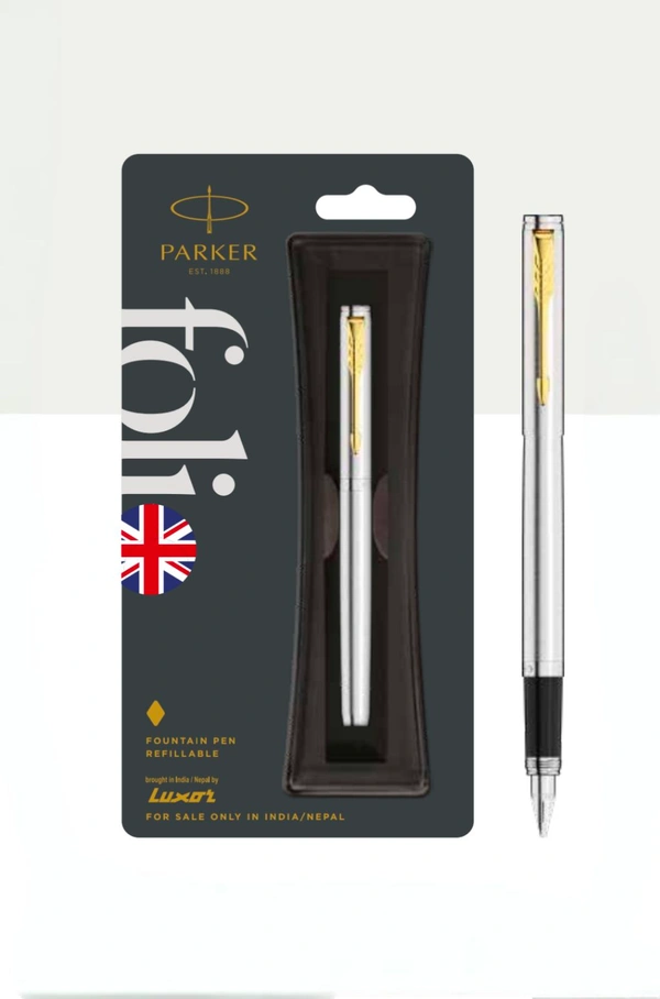 PARKER  FOLIO STAINLESS STEEL FOUNDATION PEN WITH GOLD  TRIM 
