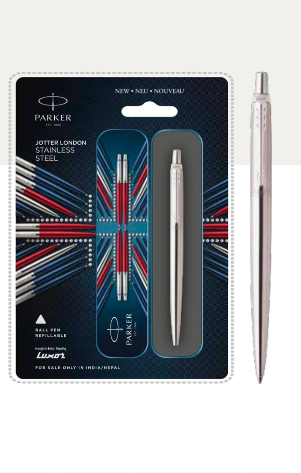 PARKER  JOTTER LONDON STAINLESS STEEL BALL PEN WITH CHROME TRIM 