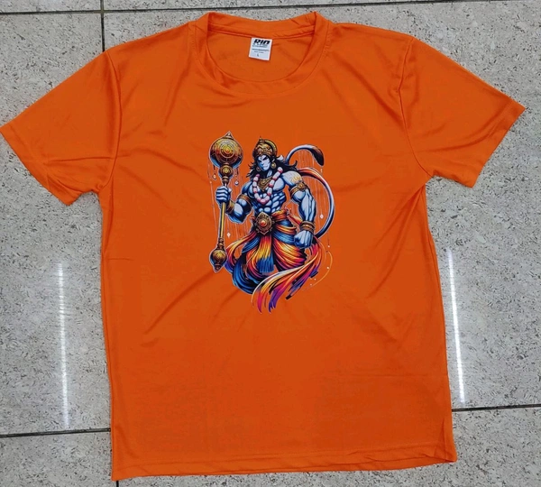HANUMAN DTF PRINT T SHIRT  - S, Web Orange