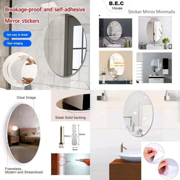 Adhesive Oval Shape Unbreakable Mirror 