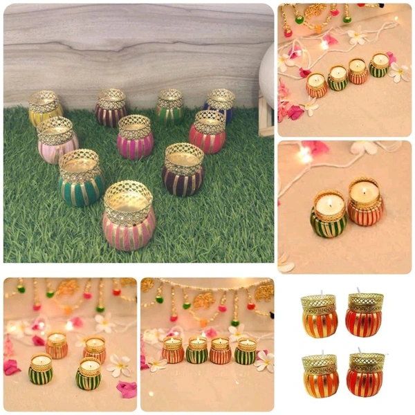 Handmade Dholak Tealight Holder (Pack Of 4)