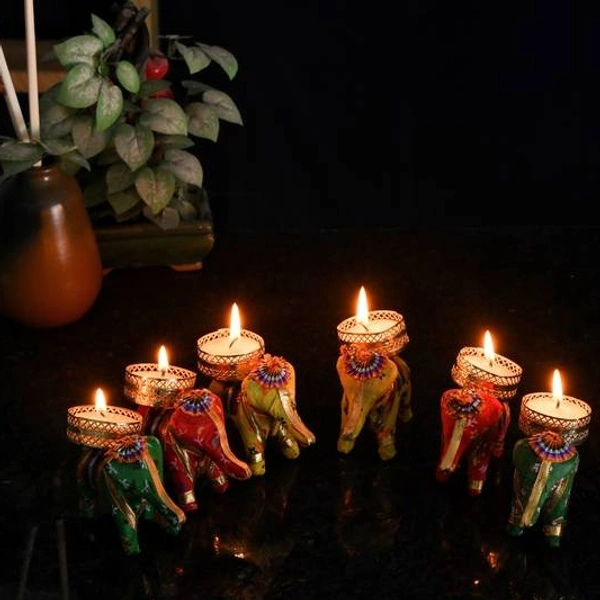 Handmade Elephant Tea Light Holder (Pack Of 2)