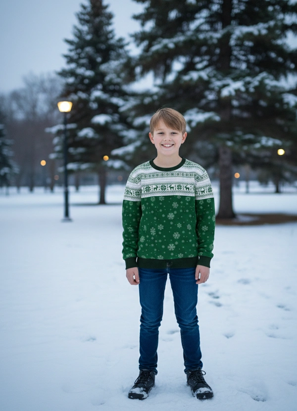 ROSEVERA AOP Kids Sweatshirt - Dark Green, 9-10 Years