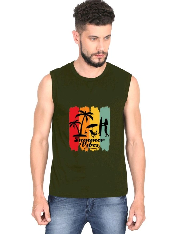 ROSEVERA Men sleeveless T shirt (summer vibe) - olive green, S