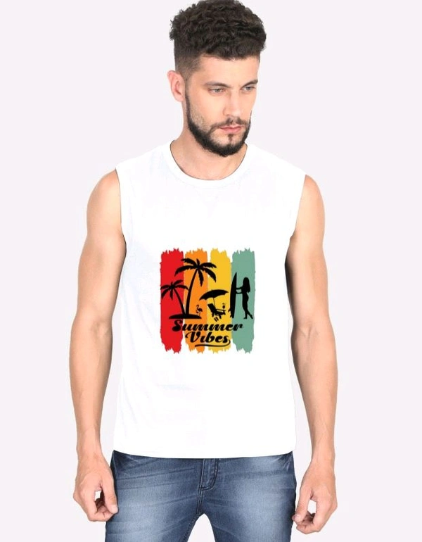 ROSEVERA Men sleeveless T shirt (summer vibe) - White, M