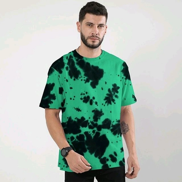 ROSEVERA Unisex Tie-Dye Oversized T-Shirt - Green and black, L
