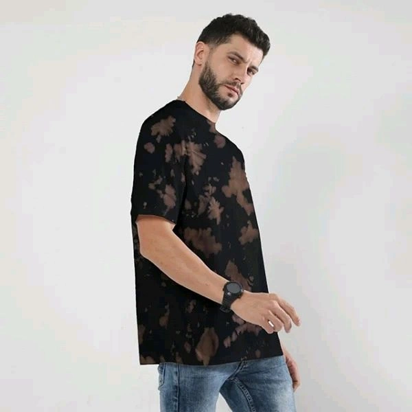 ROSEVERA Unisex Tie-Dye Oversized T-Shirt - Black and Brown, Xl