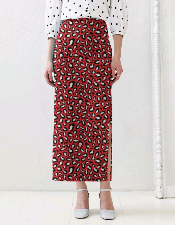 ROSEVERA Leopard Design Pencil Skirt - M, Bright Red