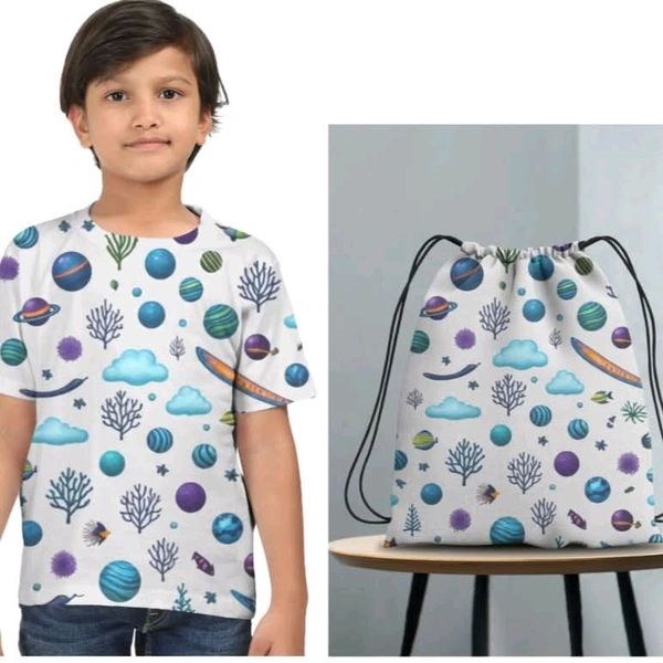ROSEVERA AOP T-Shirt + Drawstring Bag - 11-12, White
