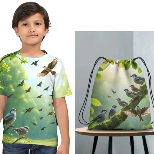 ROSEVERA AOP T-Shirt + Drawstring Bag - 9-10, Green