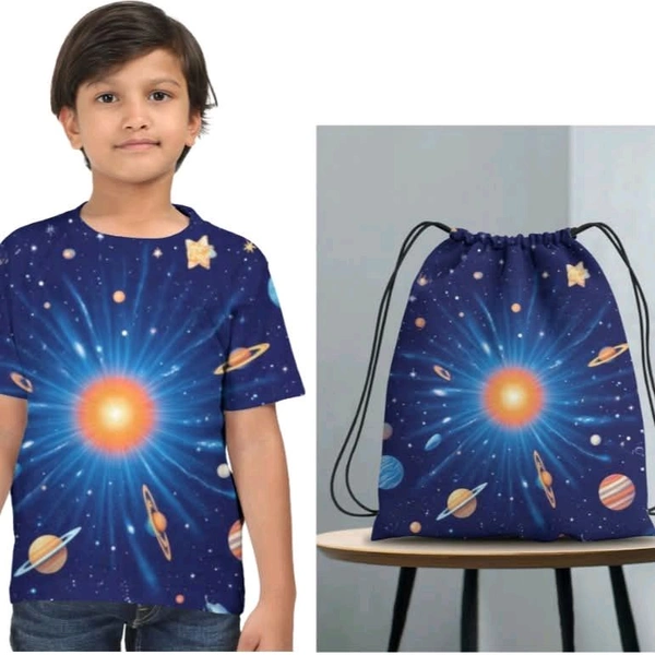 ROSEVERA AOP T-Shirt + Drawstring Bag - 11-12, Navy Blue